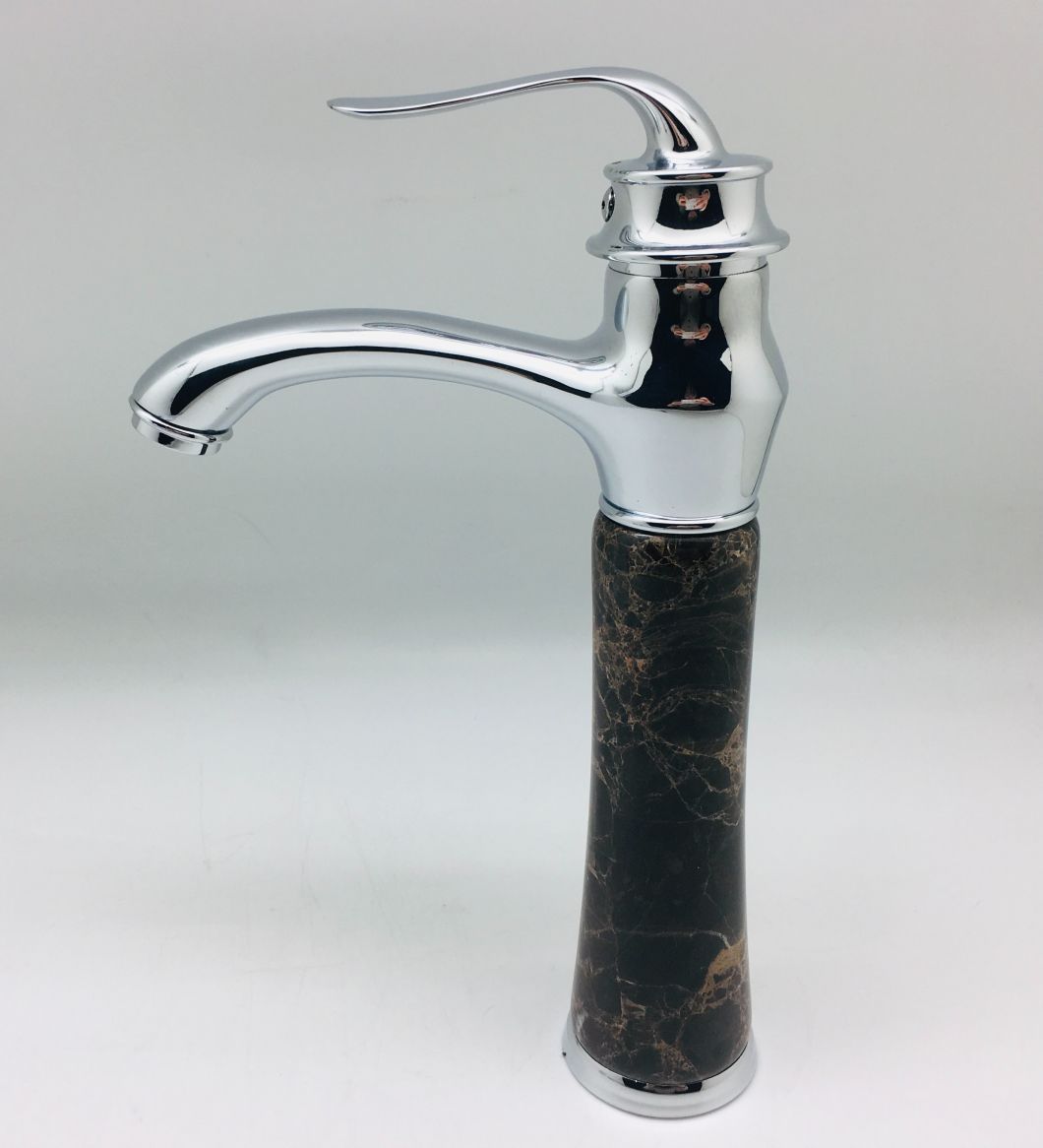 Chrome Long Spout High Basin Tap with Grey Marble