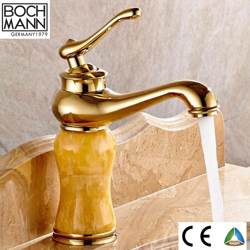 Traditional Gold Rose Gold Short or Long Basin Mixer with Different Color Marble Stone