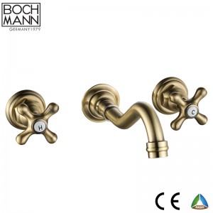 Full brass double handle wall mounted kitchen faucet