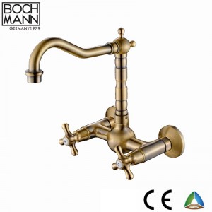 Full brass double handle wall mounted kitchen faucet