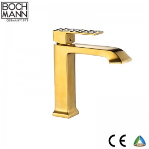 gold color luxury diamond cutting shape handle brass water faucet
