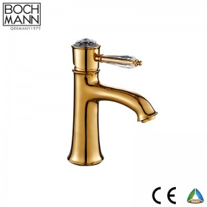 crystal handle brass water basin faucet in gold color