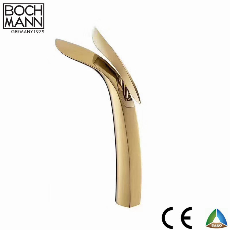 Art Design Brass High Middle East Rose Golden Counter Basin Water Tap for Bathroom