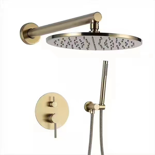 Wall Mounted Shower Mixer with Ss Shower Head in Brushed Gold Color