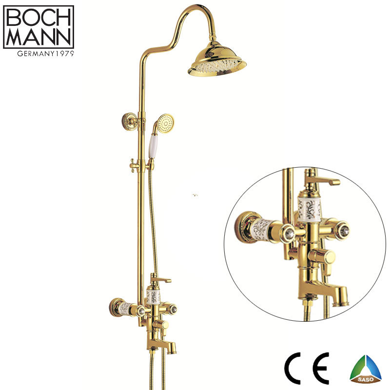 Traditional Luxury Gold/Rose Gold Color Double Wheel Handle Rain Shower Set Faucet