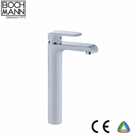 Chrome and White Double Color High Hot and Cold Water Faucet for Lavatory