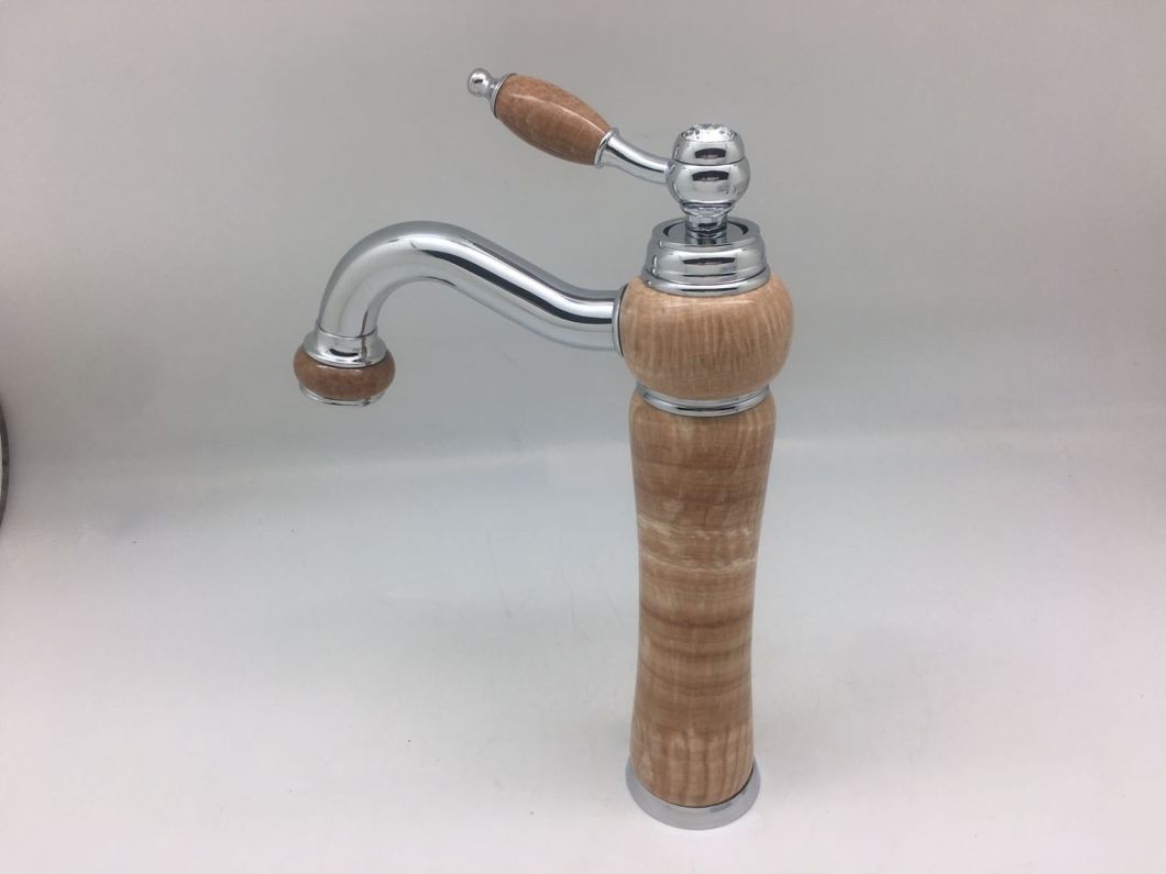 Chrome Plated High Basin Tap with Wooden Color Marble Stone