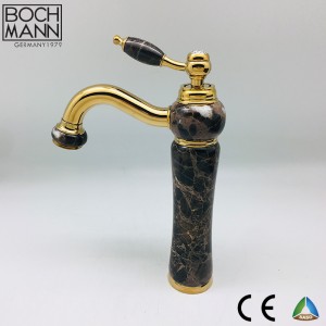 Short / High Counter Basin Mixer Tap with Long Spout with Marble Stone