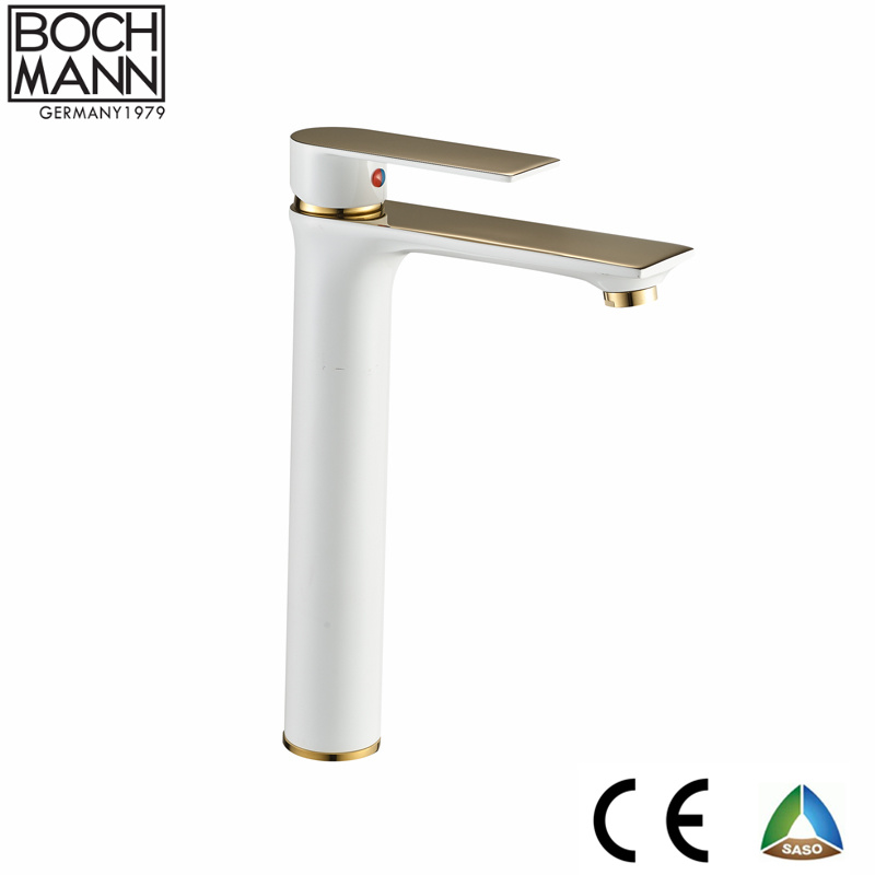 Distributor Golden and White Color Brass Material Long Top Counter Bathroom Water Mixer