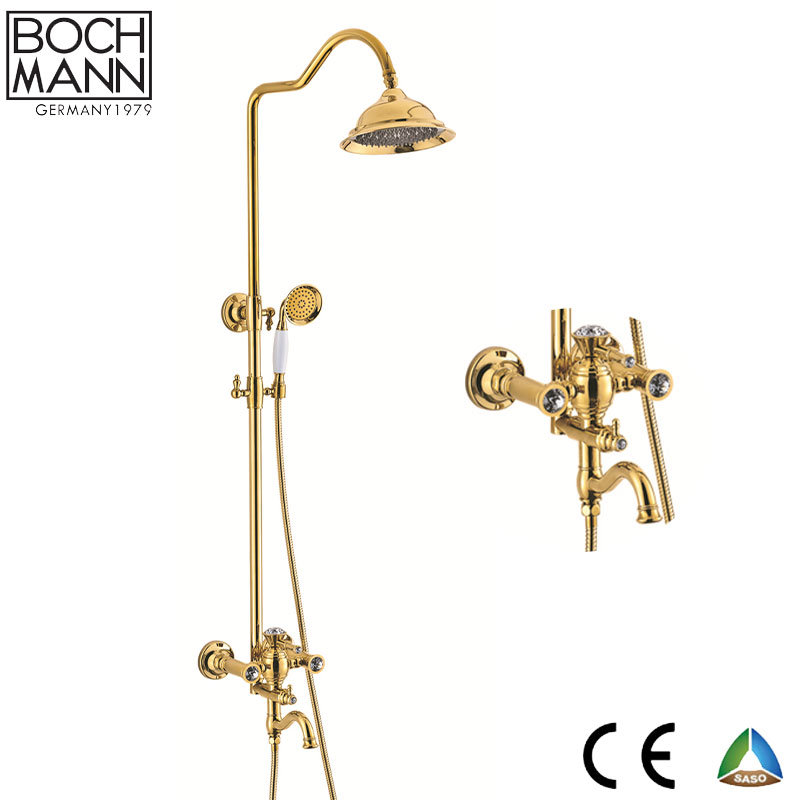 Luxury Design Brass Body Chrome/Golden Color with Crystal Diamond Bath Rain Shower Set Faucet