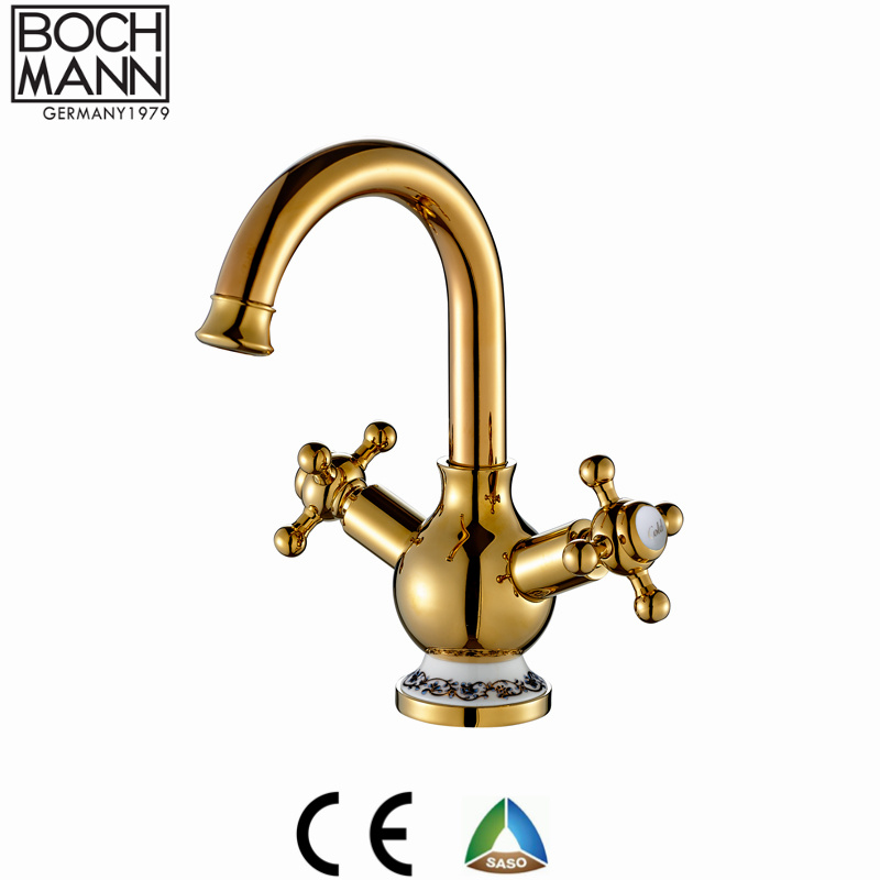 Luxury Tradional Design Art Chrome Deck Mounted Bathroom Water Faucet