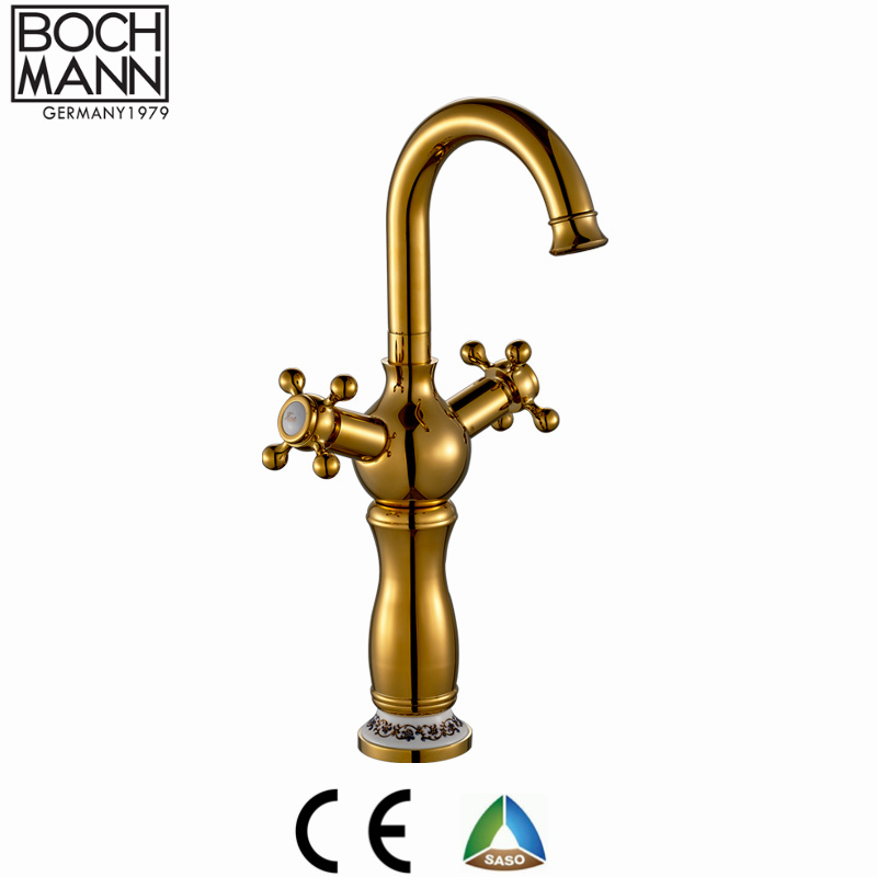 Luxury Tradional Design Art Chrome Deck Mounted Bathroom Water Faucet