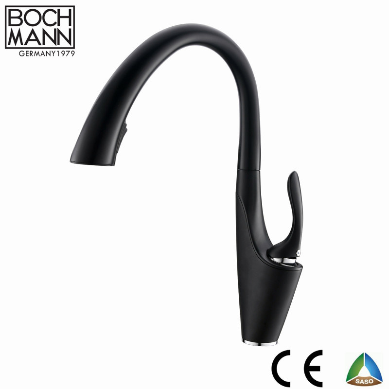 Black Color Brass Slim U Shape Spout Pull out Kitchen Water Tap