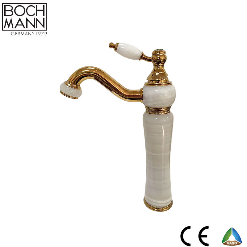 High Body Long Spout Basin Water Taps with Marble Stone