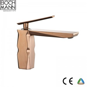luxury diamond cutting design brass  rose gold basin faucet