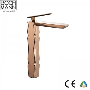 diamond cutting design brass high  basin faucet in gold color
