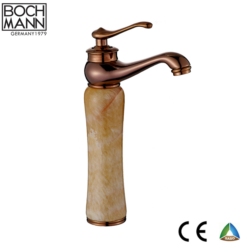 Traditional Gold Rose Gold Short or Long Basin Mixer with Different Color Marble Stone