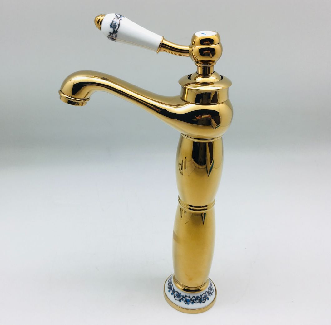 Sanitary Ware High Counter Top Basin Mixer with Golden Color