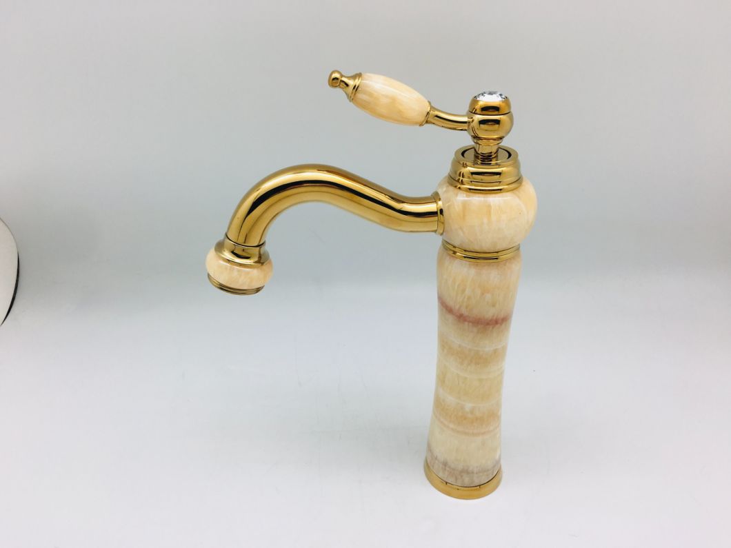 Sanitary Ware Top Counter Basin Water Tap Gold Color with Colorful Marble