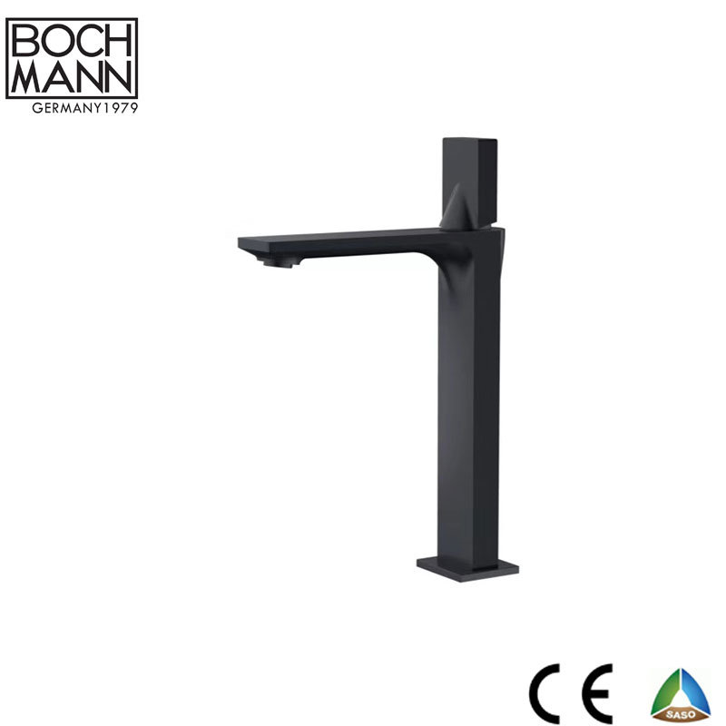 Hot Selling Black Color New Design Revolving Handle Copper High Basin Water Faucet