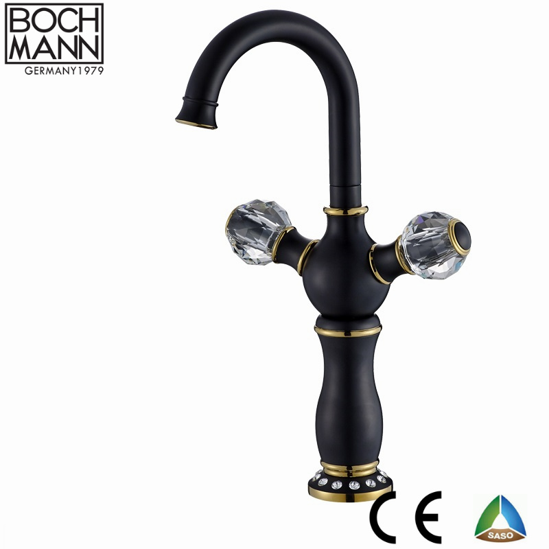 Luxury Crystal Ball Double Handle Gold Color with Diamond Bathroom Basin Mixer