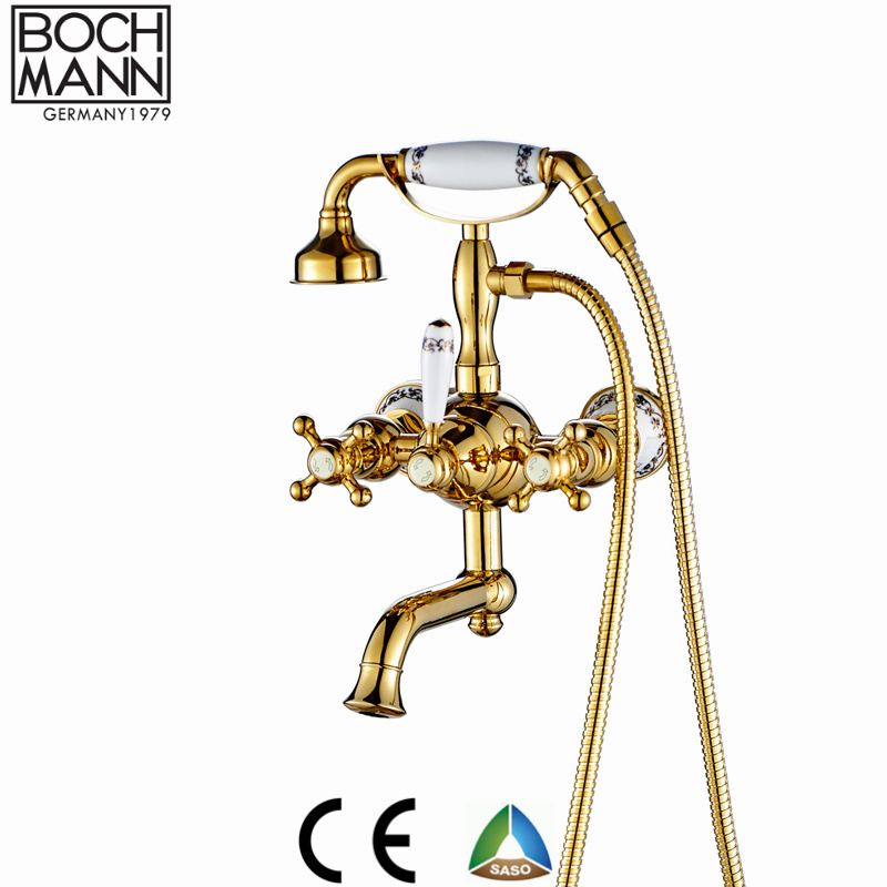 Traditional Chrome Gold Color Brass Double Handle Shower Faucet with Ceramic