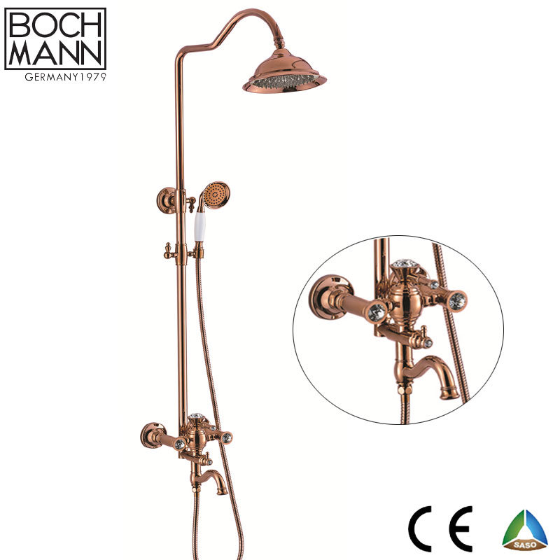 Traditional Luxury Gold/Rose Gold Color Double Wheel Handle Rain Shower Set Faucet