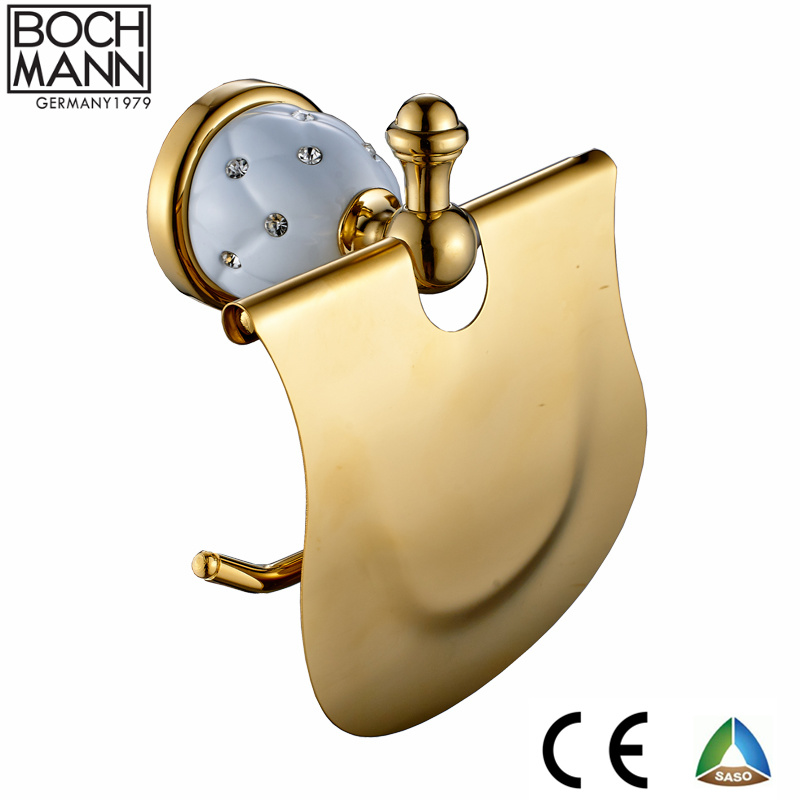 Traditional Luxury Design Gold and White Color Metal Material Robe Hook with Diamond Decoration