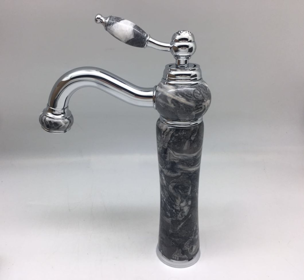 Chrome Plated High Basin Tap with Wooden Color Marble Stone