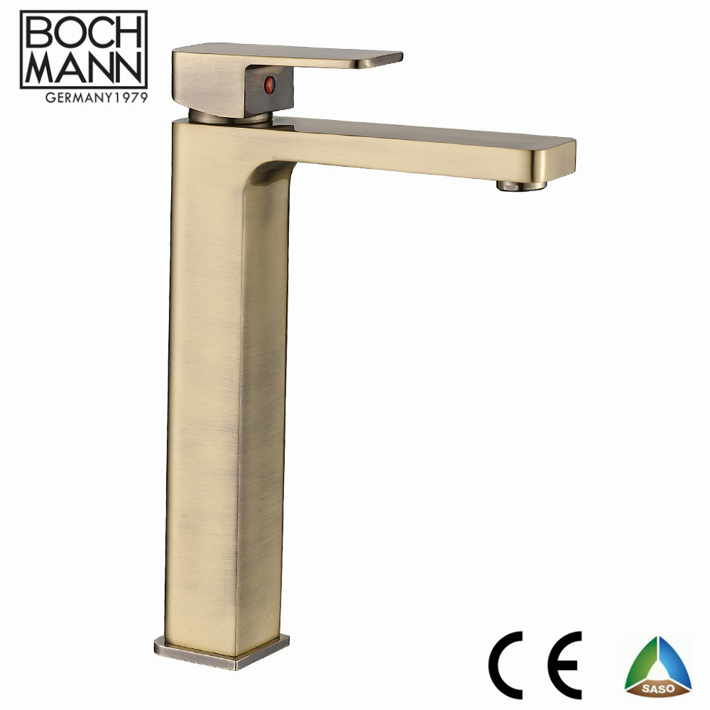 Luxury Classical Square Shape Spout Square Handle White and Golden Color High Basin Faucet