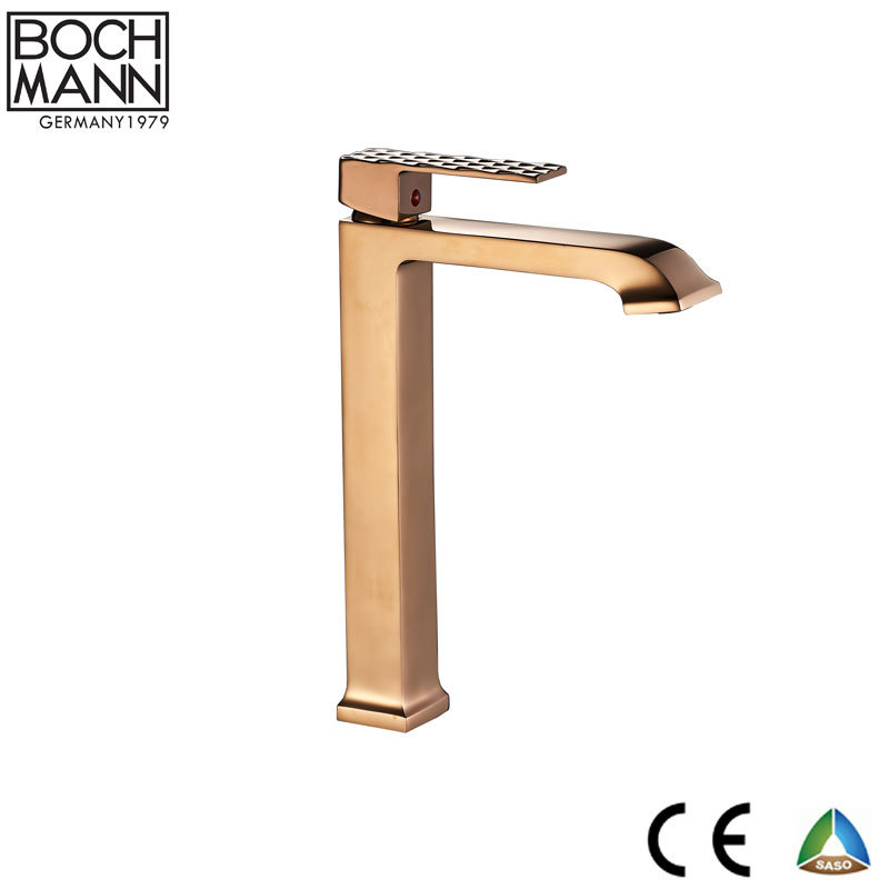 Gold Color Diamond Cutting Design Handle High Basin Water Mixer