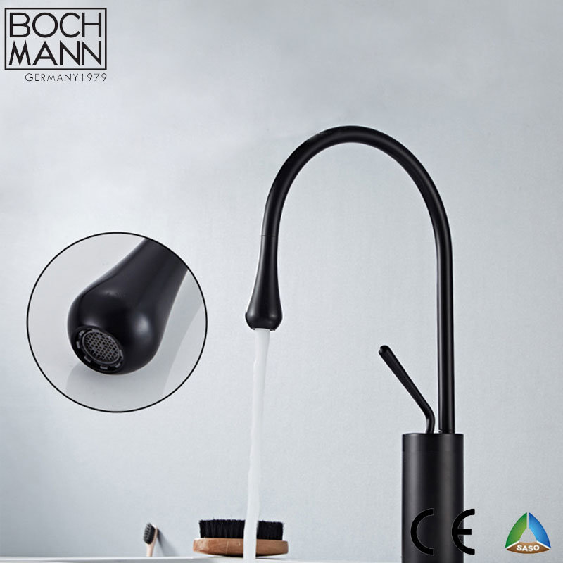 Nordic Style Art Water Drop Black Color Brass High Basin Faucet