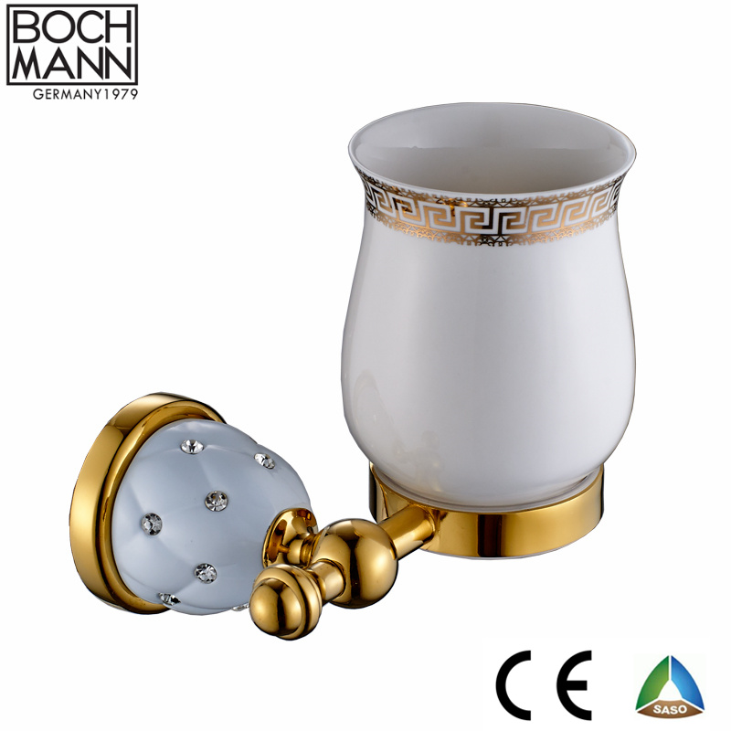 Traditional Luxury Design Gold and White Color Metal Material Robe Hook with Diamond Decoration