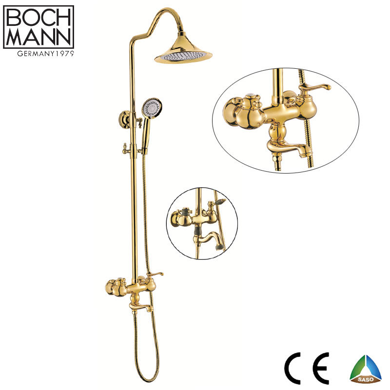 Traditional Luxury Gold/Rose Gold Color Double Wheel Handle Rain Shower Set Faucet