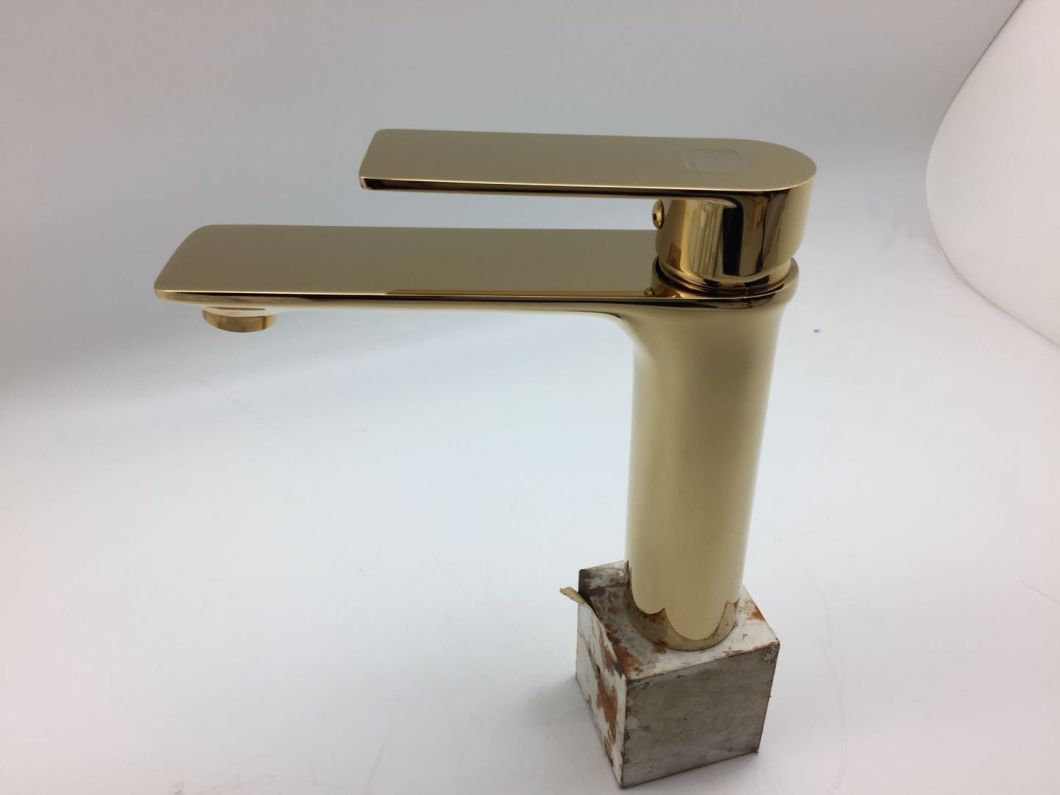 Golden and White Color Brass Material Long Top Counter Bathroom Water Mixer