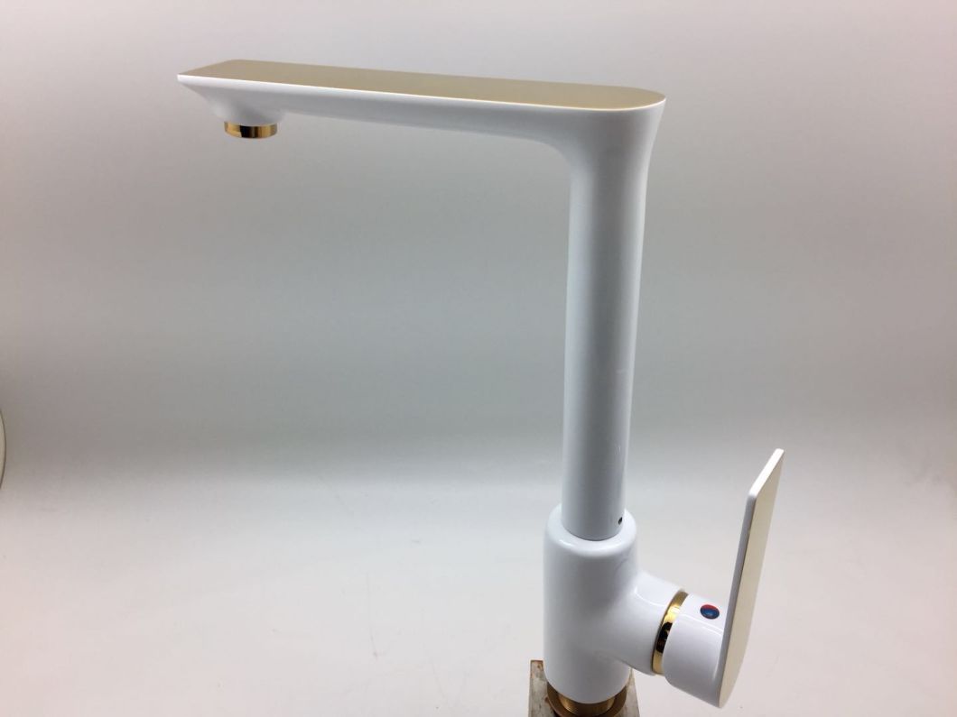 Distributor Golden and White Color Brass Material Long Top Counter Bathroom Water Mixer