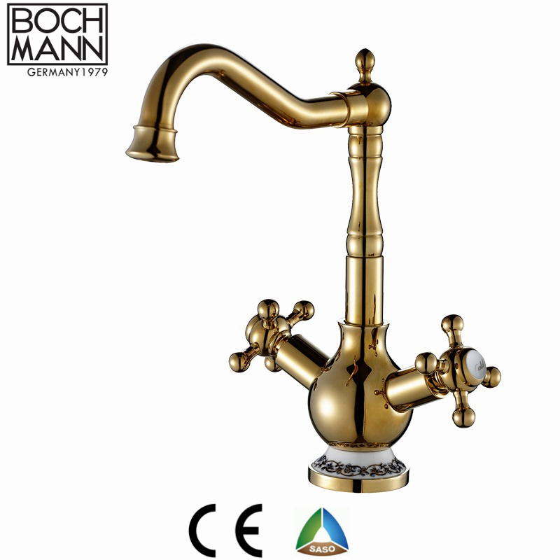 Bochmann Double Handle Brass Bathroom Tap Rose Gold Basin Faucet